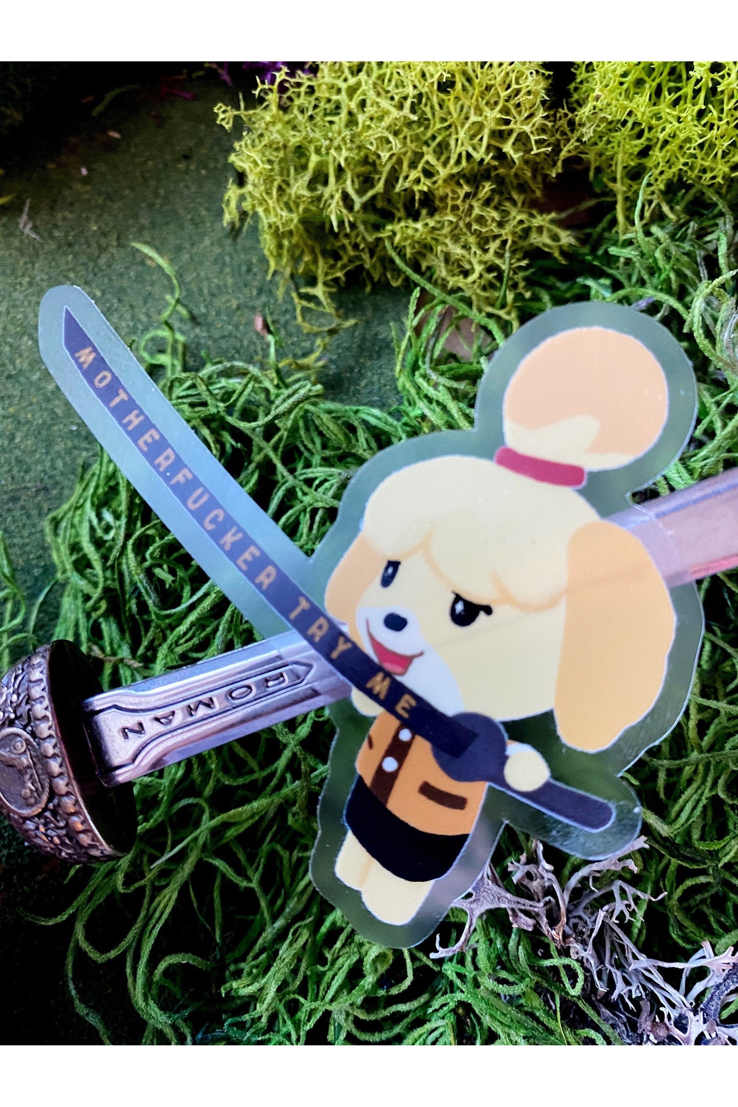 Insult Sword Sticker Isabelle "Motherf*kr Try Me" Transparent Humor.