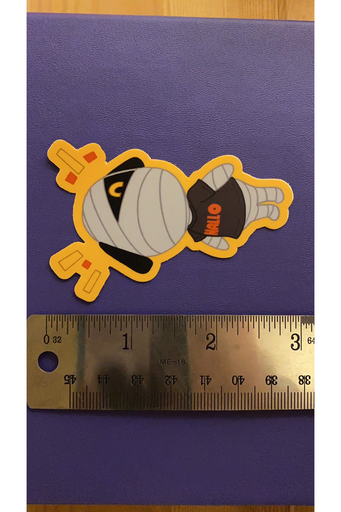 Vinyl Sticker animal crossing video game character Lucky the Dog Mummy Halloween bright yellow border