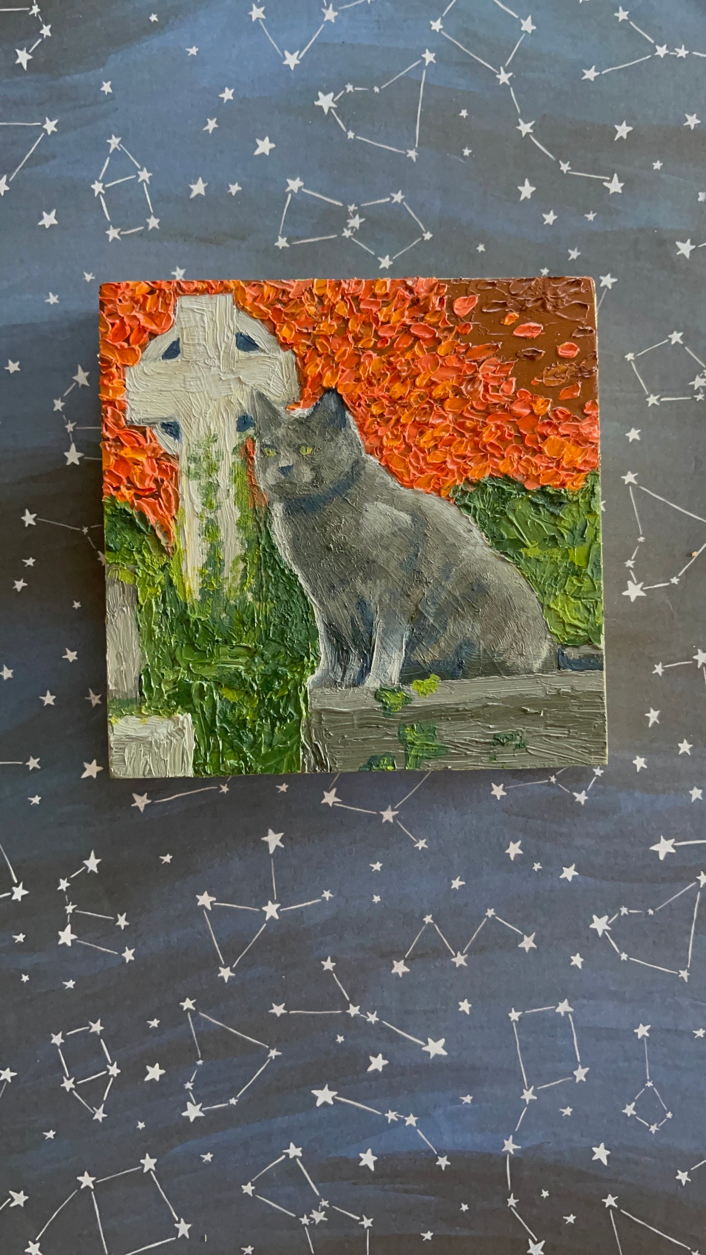 Graveyard Cat Familiar Oil Painting on Wood Panel - Fiat Lux Illustration