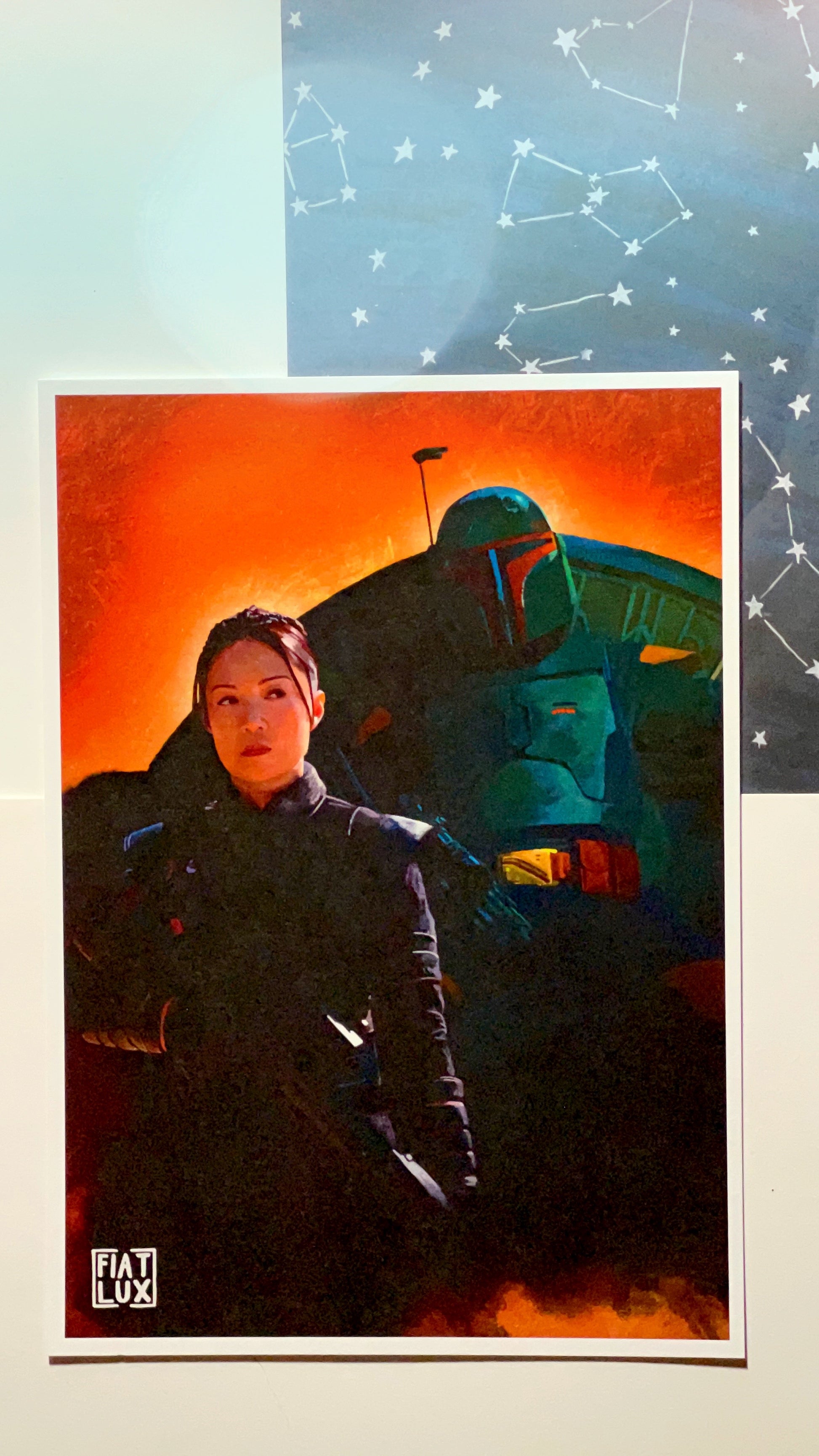 Art print of two portraits - Fennec Shand and Boba Fett on Jabba the Hutts throne Tatooine Daimyo