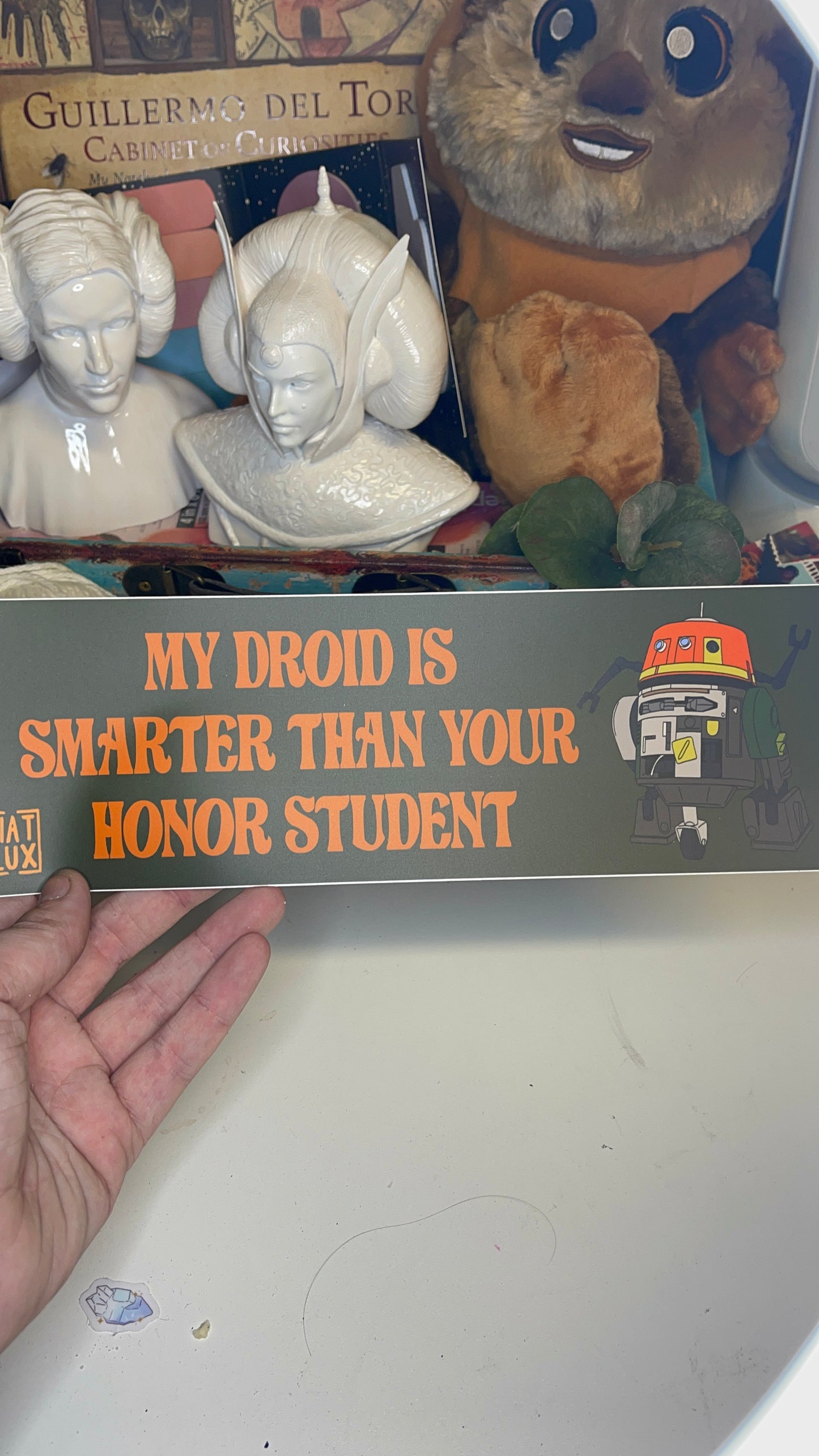 Chopper Bumper Stickers green background droid in corner text in orange my droid is smarter than your honor student