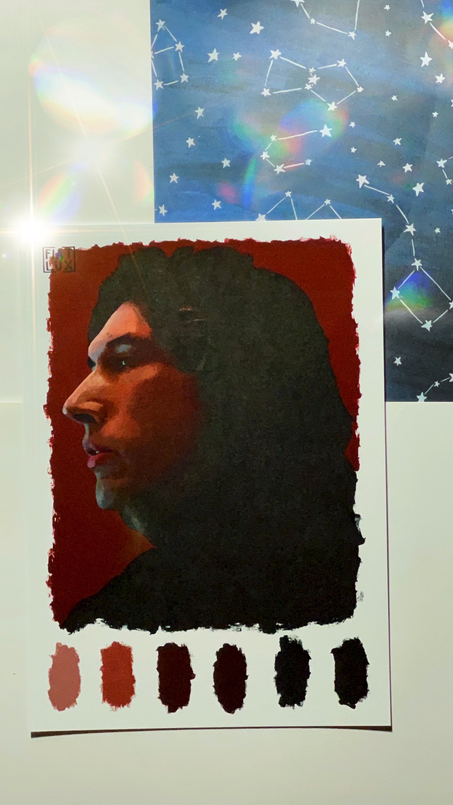 Art print of a Digital Sketchbook page with color palette swatches - Kylo Ren portrait
