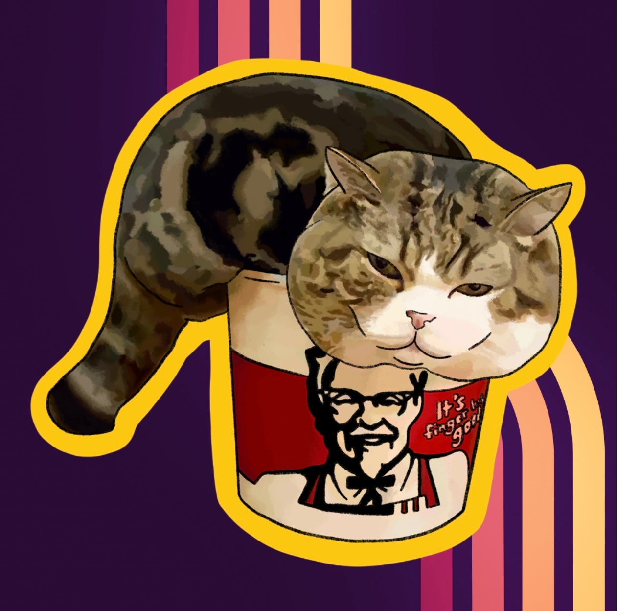 Chunky Boy Cat Fried Chicken Bucket Vinyl Sticker