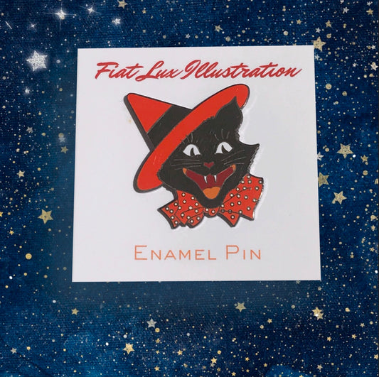Vintage Halloween Black Cat Enamel Pin
