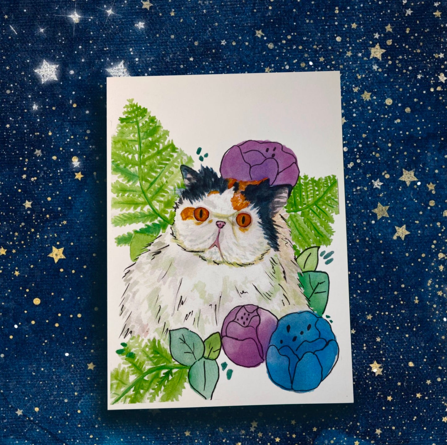 Calico Cat Floral Pet Portrait | Watercolor Print