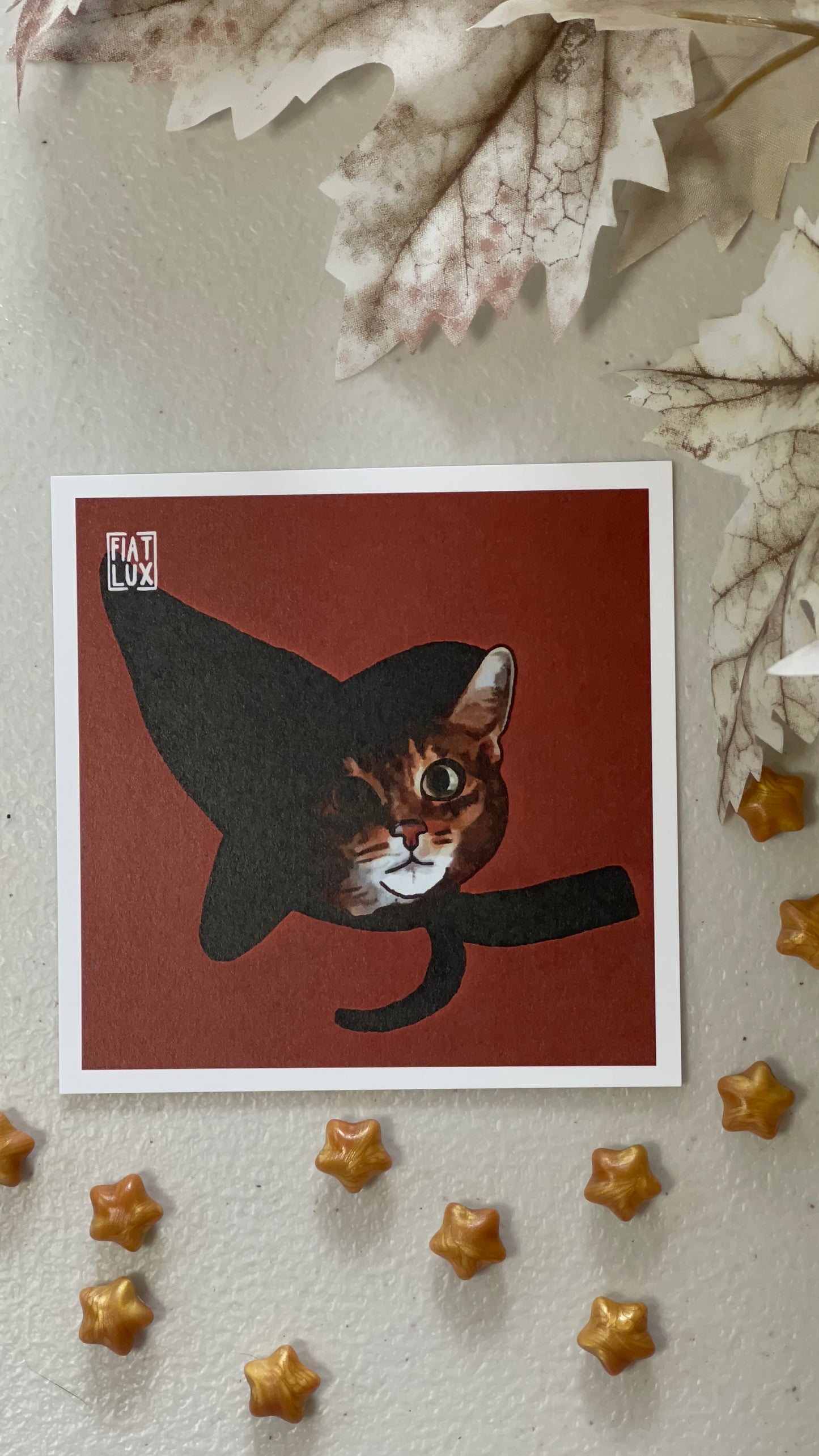 Cat Witch Familiar Illustration Mini Print 4x4