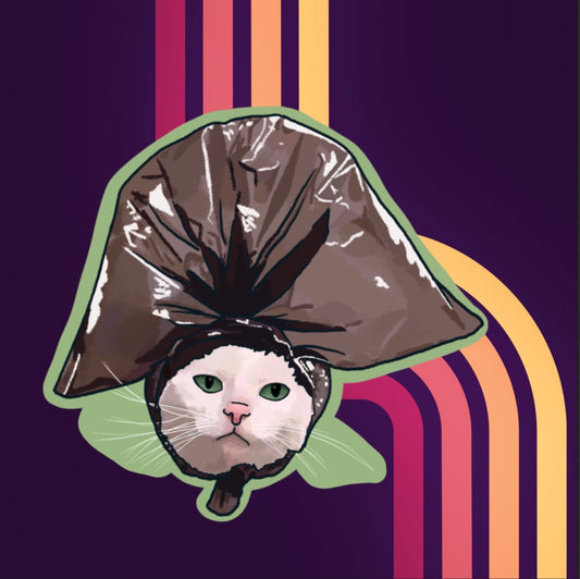 I’m the Trash Man Cat Holographic Sticker funny meme trash bag water resistant vinyl