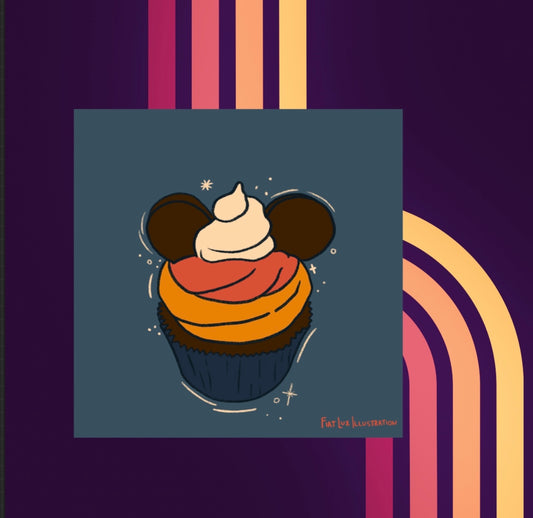 Mickey Cupcake Disney Inspired Dessert Food Illustration Mini Print 4x4