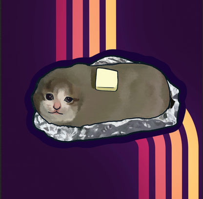 Let’s Get Baked (Potatoes) Crying Cat vinyl Sticker