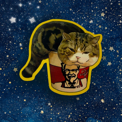 Chunky Boy Cat Fried Chicken Bucket Vinyl Sticker