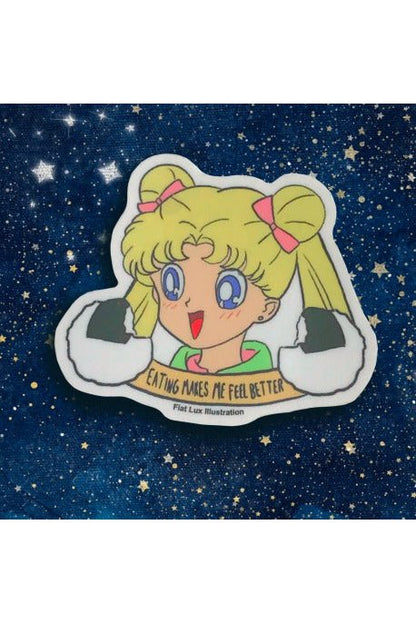 Sailor Moon Pretty Guardian Usagi Tsukino "Eating Makes Me Feel Better" Vinyl Sticker.