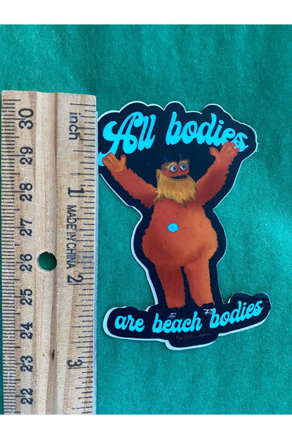 Philadelphia Flyers Gritty - All Bodies Are Beach Bodies Feminist NHL Hockey Sticker (Small).