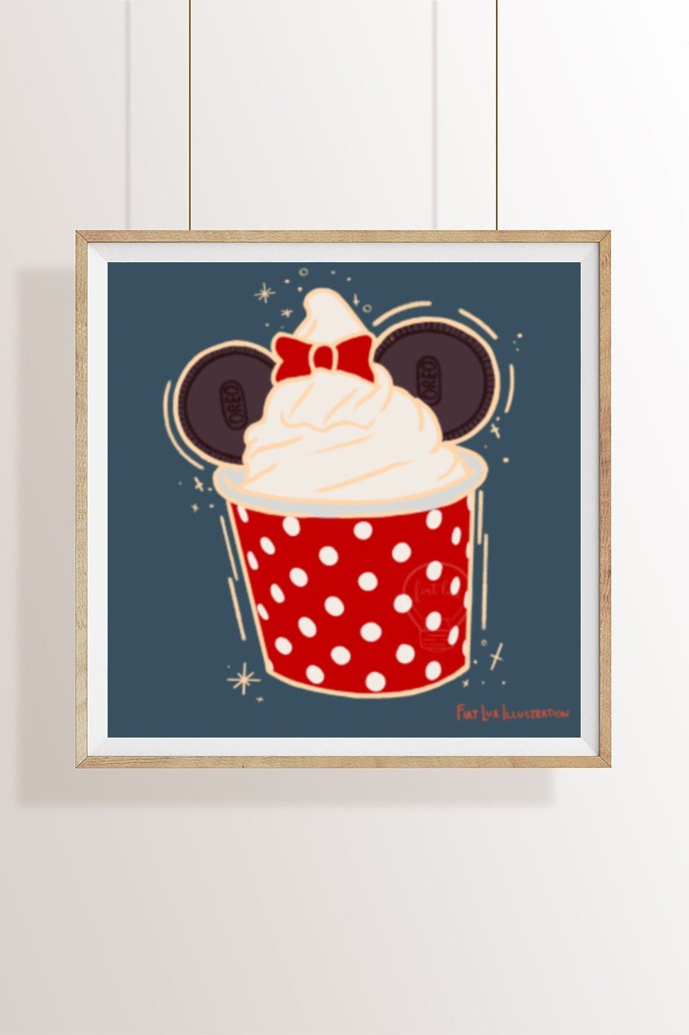 Mouse Theme Park Inspired Cupcake Dessert Food Illustration Mini Print 4x4.