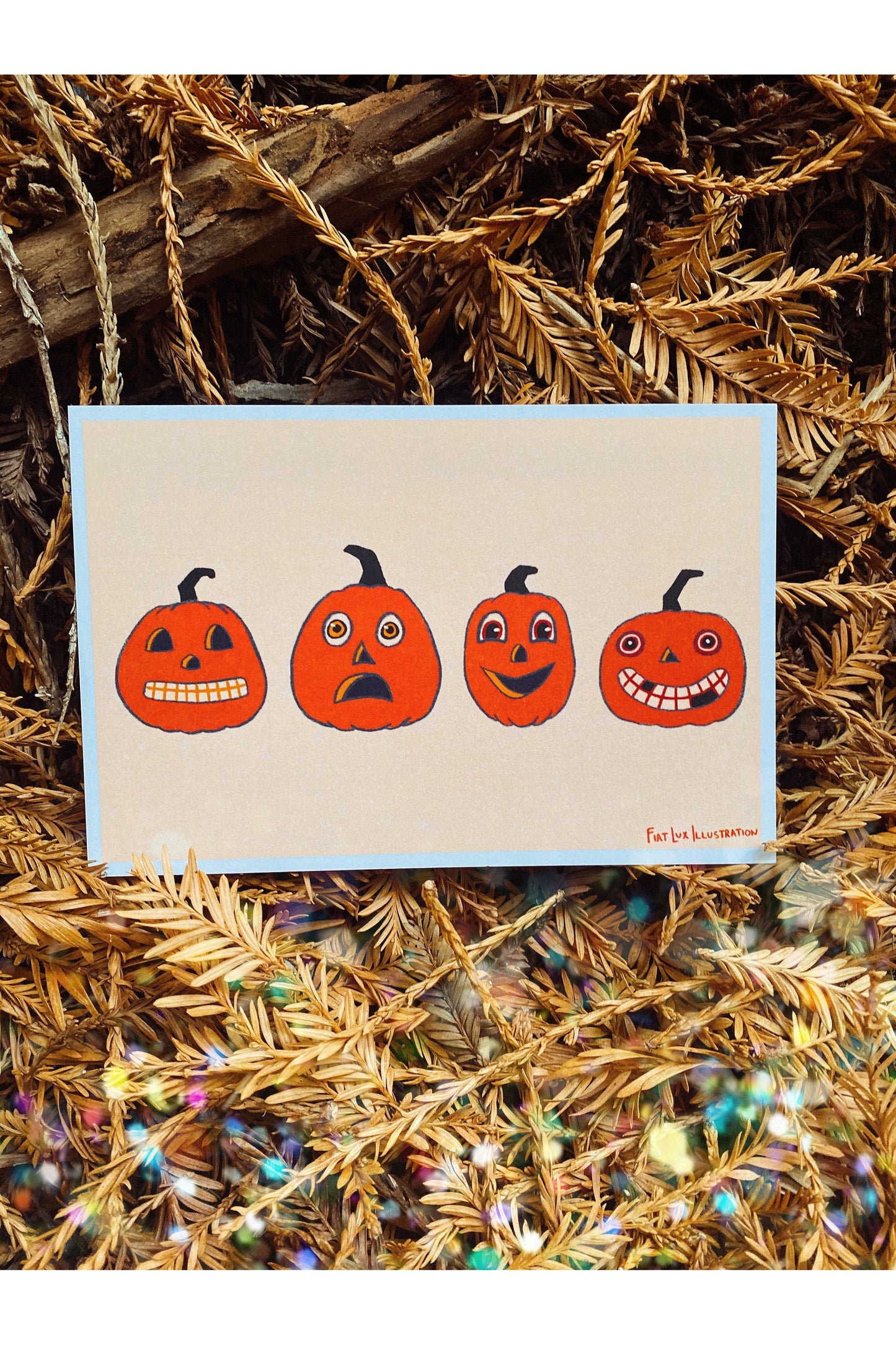 Four Little Pumpkins 4x6 Print Vintage Halloween.