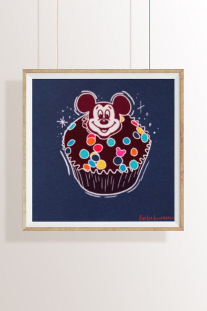 Mickey Birthday Cupcake Dessert Food Illustration Mini Print 4x4.