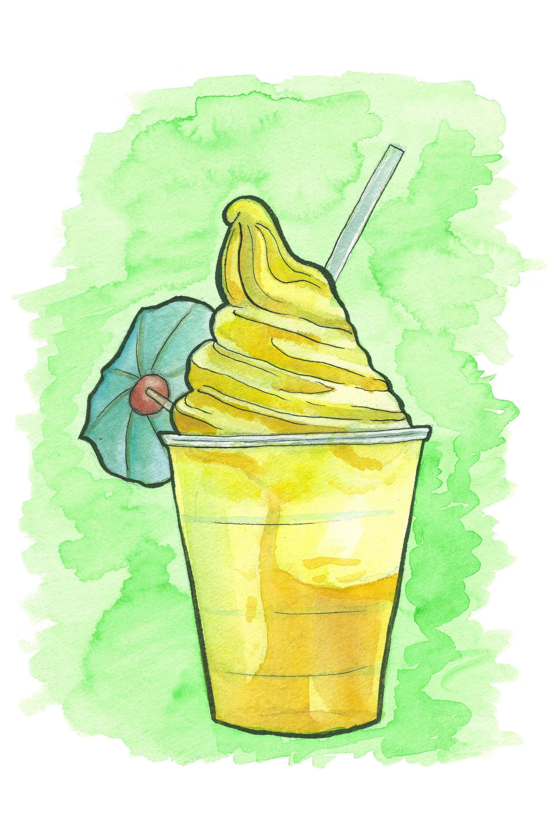 Pineapple Whip Ice Cream Dessert Food Illustration - Watercolor Print 8x10.