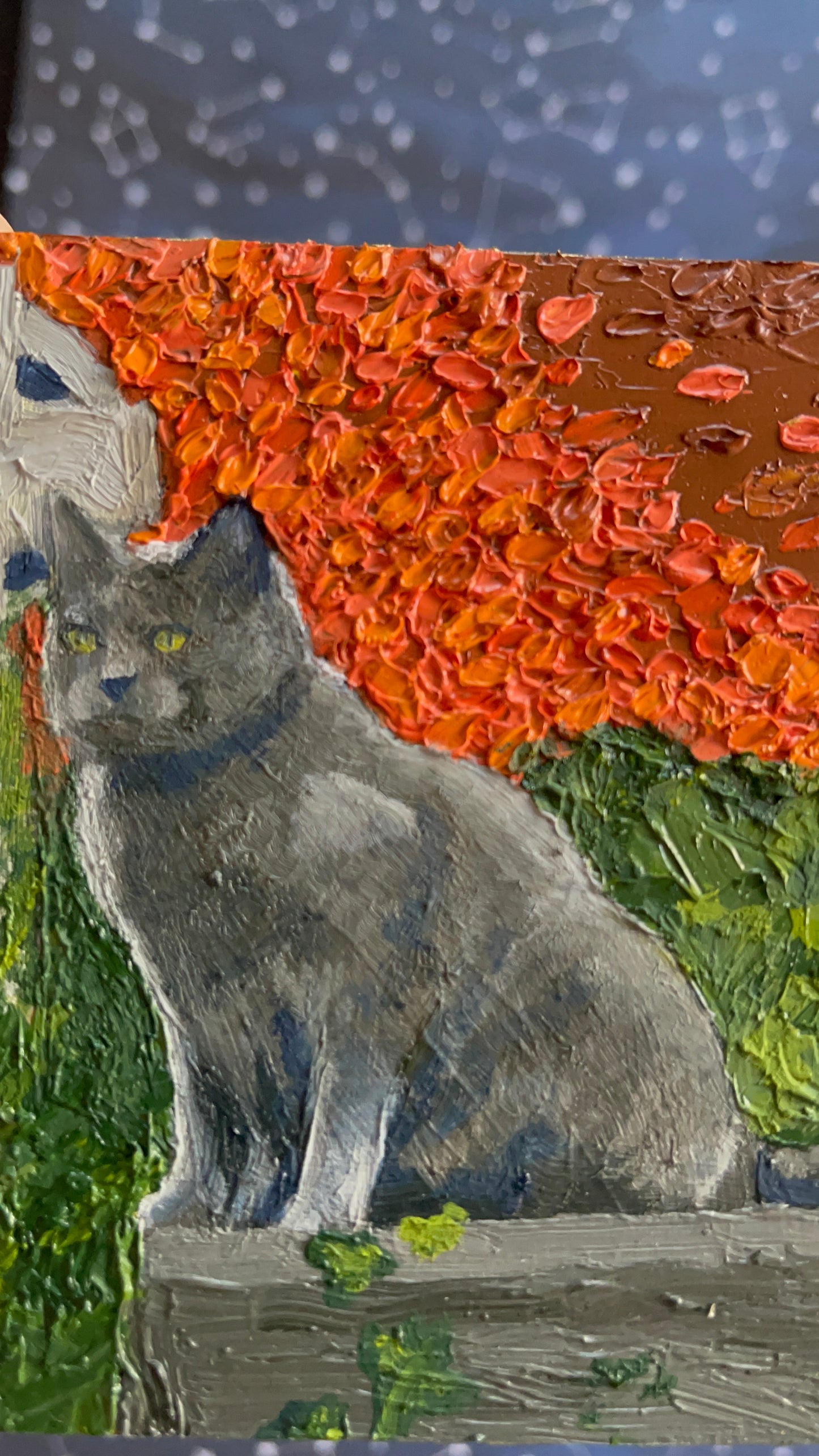 Graveyard Cat Familiar Oil Painting on Wood Panel